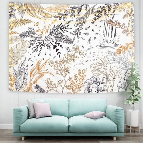 Boho Nature Tapestry Earth Tones Plant Design 51.2"W x 59.1"L Lightweight - Picture 2 of 2